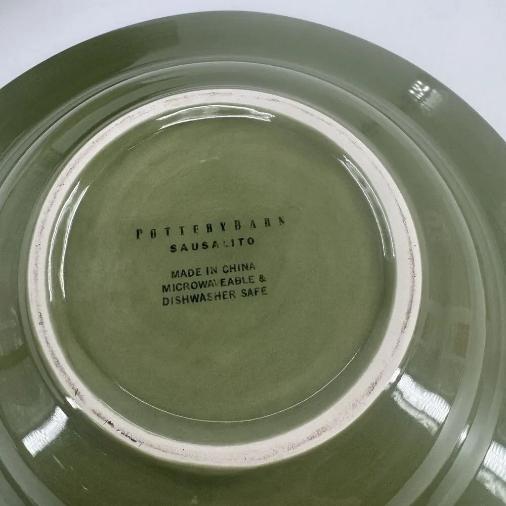 2 Pottery Barn SAUSALITO Green Wide Rimmed Bowl 10 Inch Soup Pasta Fast Shipping